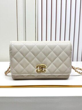 Chanel Classic Flap WOC in White Caviar Leather with Crystal CC Logo